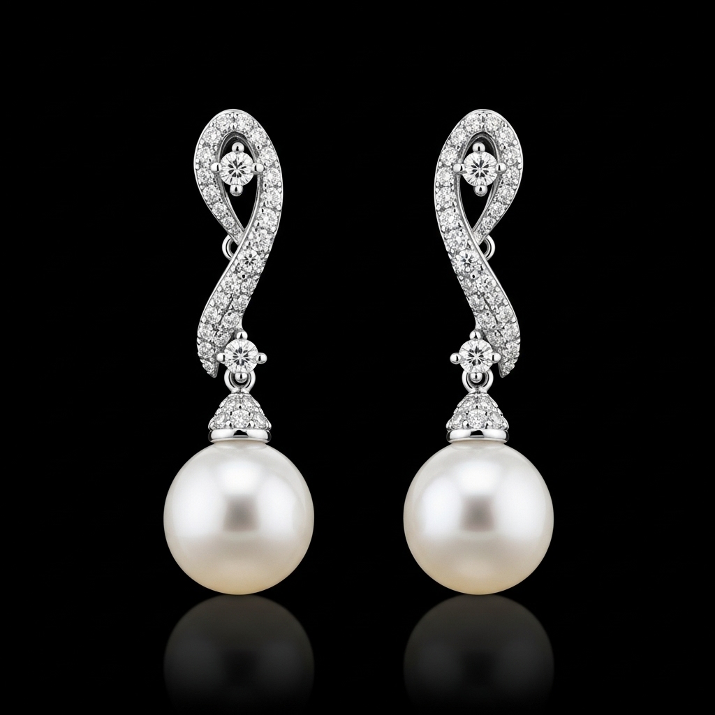 Boucles d'Oreilles Perles et Diamants