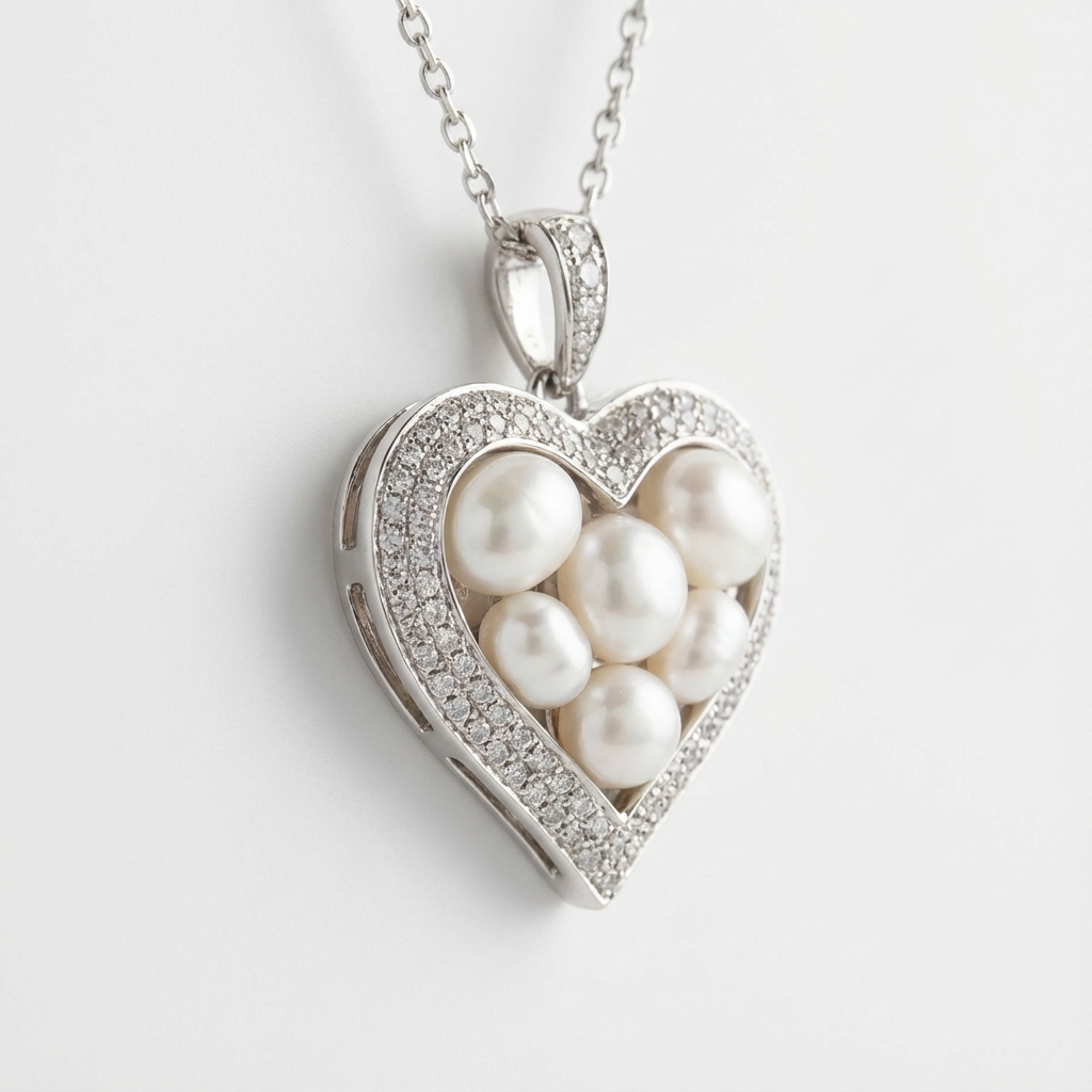 Pendentif Cœur Perle et Diamant