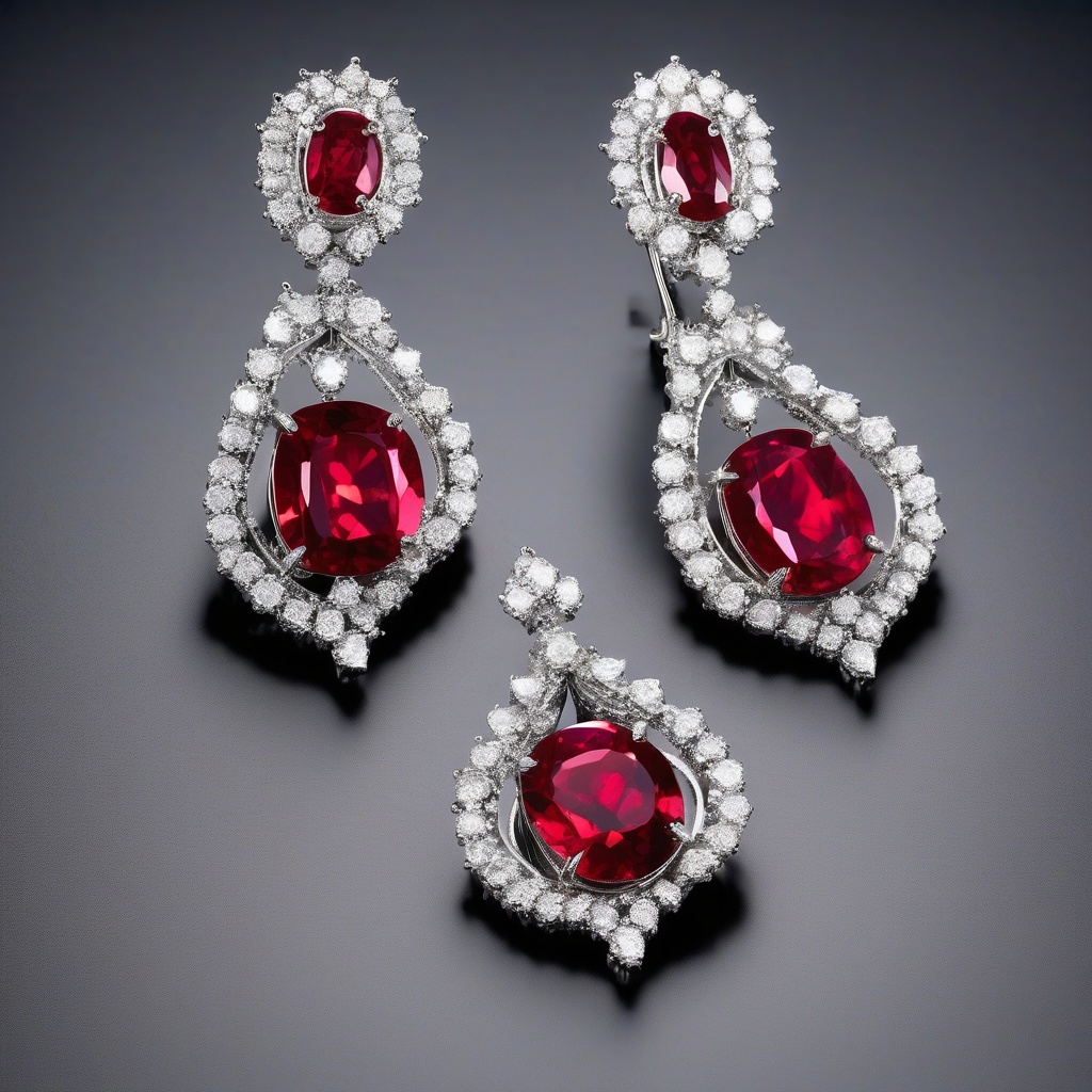 Boucles d'Oreilles Cœur Rubis Diamant